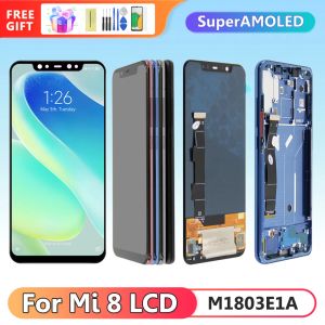 Skärmar 6.21 '' Super AMOLED Display för Xiaomi Mi 8 M1803E1A LCD Display Pekskärm Digitizer med rambyte för Xiaomi 8 Mi8