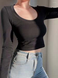 Camisetas femininas de cor sólida corta curta esbelta roupas de mangas compridas de mangas compridas