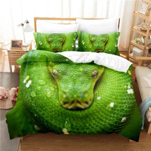 Set Green Snake Bedding Set Däcke Cover Set 3D Bedbling Digital Printing Bed Linen Queen Size Bedding Set Fashion Design