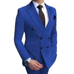 Dräkter högkvalitativa (Blazer + byxor) Mäns brittisk stil Elegant mode Casual Wedding Banket Host Gentleman Slim Twopiece Suit