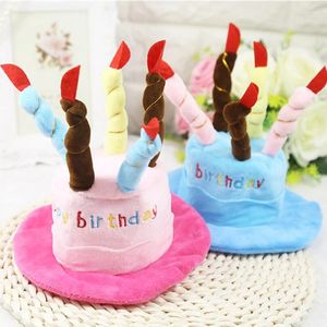 Dog Apparel Adjustable Cat Happy Birthday Cake Hat With Candle Party Decoration Free Size Plush Pet Cap Headwear Costume