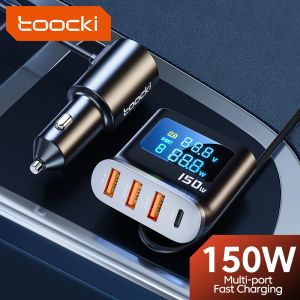 Chargers Toocki 150W 5 in 1 Auto Ladegerät Adapter PD 60W Zigarette Leichter Splitter Hub 4 Port Outp LED Display Car Telefon Ladegerät Extender