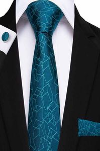 Hitie Christmas Ties Peacock Green Geometryczne krawatowe kieszonkowe spinki do mankietów 100 jedwabnych krawatów Business Gravatas Sn70498735248