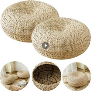 Pillow Tatami Cushion Meditation Cushion Round Straw Pouf Hand Woven Mat Chair Floor Cushion For Meditation Yoga Pad Seat Floor Pillow