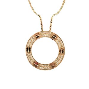 Designer Trend Carter Gold Plated 18k Rose Gold Round Cake Halsband Womens Classic Three Diamond Full Collbone Chain Fashionable ODRF