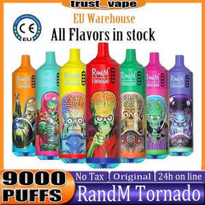 Оригинальный Randm Tornado 9000 Puff Fumot Puff 9000 Одноразовые E Сигареты с проверенным кодом Puff 9k Vape 0% 2% 3% 5% Перезаряжаемая батарея 18 мл Vape Vape