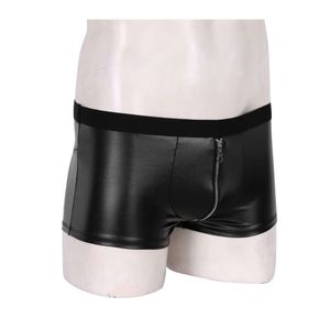 Roupa íntima masculina luxuosa lingerie couro molhado zíper bulge bolsa de baixo aumento boxer shorts shorts sexy gavetas apertadas kecks thong ycwu