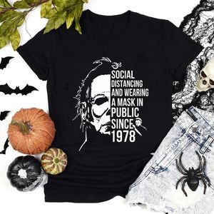 Camisetas femininas distanciamento social desde 1978 T-shirt estética feminina de horror gráfico de hortel