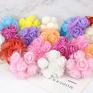 Dekoratif Çiçekler 36/72pcs Mini PE PE FAM Gül Dantel Çiçek Kafası Yapay Buket El Yapımı Diy Düğün Dekor Scrapbooking Sahte Çelenk