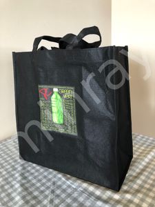 Customized print Logo non-wovenTote bags recycled reusable black horizontal type bags large size 45x35x12 cm