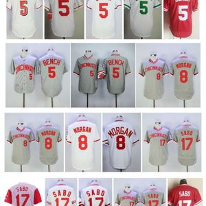 Kob Retro Jersey Johnny Bench Jersey Joe Morgan Chris Sabo Mesh White Hemp Grey Red Flex Base Stitched Vintage Baseball