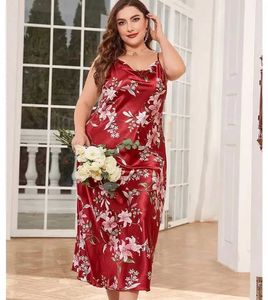 W1Y5 Sexig pyjamas XL-5XL Big Size Sexig Suspender Nightdress Sleepwear Underkläder Summer Women Nightgown Loose Silkesy Satin Dressing Gown Loungewear D240425