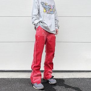 Herren Jeans Streetwear Cleanfit Doppel Knie Graffiti Baggy Hosen Y2K Vintage Flare Jeans Männer Patches für Frauen Kleidung