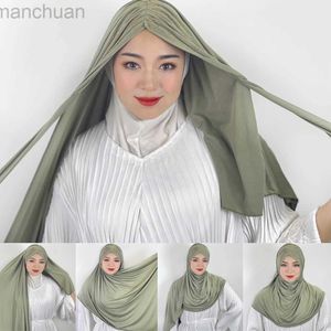 Hijabs Muslim Hijab Multi-color Comfortable High Quality Brushed Solid Color Womens Malay Headscarf Strap Cover Long Scarf d240425