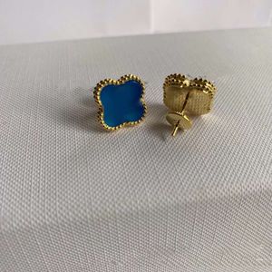 10A Designer Clover Studs Earring Vintage Four Leaf Clover Charm Stud Earrings Back Mother-of-Pearl Rostfritt stål Guld Studs Agate for Women Wedding Jewelry Gift