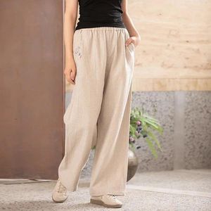 Women's Pants 2024 Spring/Summer Cotton Linen Wide-leg Casual Embroidered Lazy Loose S818-19