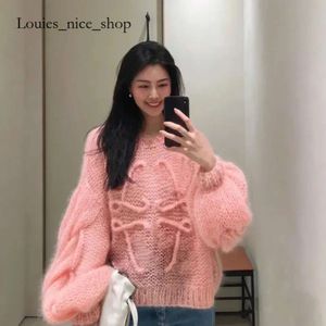 Рубашка Loeweee Loewew Lowew Top Womens Lowe Sweater Женский корейский модный фонарь мягкий мохер o Sect Sweater Женщины осень и весенний пуловер длинный вязаный топ 866