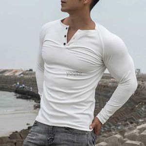 T-shirt maschile maglietta a maniche lunghe casual maglietta da uomo palestra fitness bodybuilding whirt maglietta magro maschio maglietta solida tops sport training abbigliamentol2425