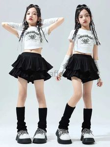 Stage Wear Jazz Dance Costume Girls Tops Skirt Kids Dance Stage Performance Clothes Tide Children Street Dance Hip Hop Cool d240425