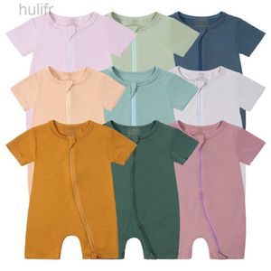 Rompers 0-24m bambu fiber baby romper småbarn kläder jumpsuit kläder kort ärm spädbarn pyjamas onesies solid bodysuit för nyfödda D240425