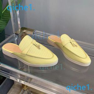 Мужские тапочки Mule Women Flats Loafers 100% настоящий замшевый мокасин размер 35-45 Дизайнерские обувь весенние скольжения глубоко ocra babouche walks с коробкой 91