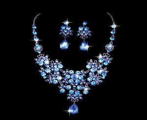 Crystal Bridal Wedding Jewelry Set Fashion Rhinestone Water Drop Earrings Necklace Set Hollow Flower Women Party Jewelry Set Gift2388769