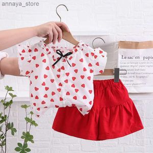 Tシャツの女の子の服セット半袖夏の弓トップTシャツ+パンツ2PCSスーツ幼児の子供用衣類l2404