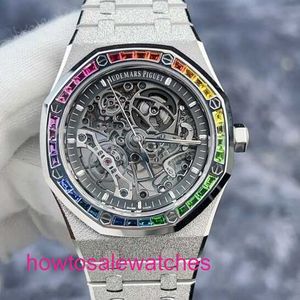 Luxury AP Wrist Watch Royal Oak Series 15412BC Frost Gold Original Diamond Rainbow Double Swivel Automatisk mekanisk herrklocka 41mm