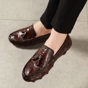 Calçados de alta qualidade calçados casuais masculinos elegantes mocassins de couro genuíno escorregar nos sapatos 2024 Novo sapato ao ar livre confortável masculino