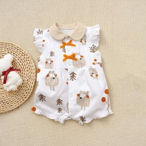 One-Pieces 318M Baby Girls Cartoon Bear Ruffled Sleeves Summer rompers COTTON Comfortable Causal Baby Clothes newborn baby onesie