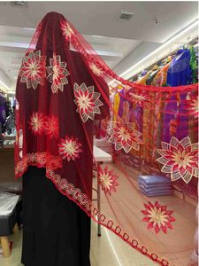 Hidżabs 2024 Muslim Fashion Hidżab szalik kobiety afrykańskie szaliki chusta na głowę tureckie indyjskie arabskie faulard netto haft haftowy turban d240425