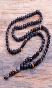 Новый дизайн черный 6 -миллиметровый 6 -миллиметровый камни Blava Wood Bead Men039s гематит Будда Ожерелье из бусинки8233012