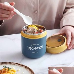 Mini Thermal Lunch Boxes Bags Box Food Container med sked Rostfritt stål Vaccum Cup Soup Insated Taza Desay Portatil 211103 DH3GD