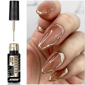 Nagellacklilycute 5ml Super-Bright Metallic Liner Gel Polish Gold Silber Spiegel Gel Nagellack französischer Stil Ziehlinie Nagelkunst Vernis Y240425