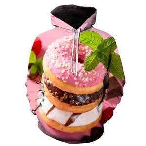 Herren Hoodies Sweatshirts 3d Sweets Donuts Drucken Hoodies für Männer Schokoladen -Donut Grafik Kapuze -Sweatshirts Kid Fashion Pullovers Y2K -Kleidung Hoodie 240424