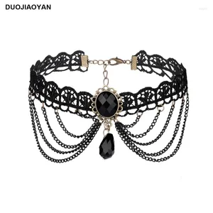 Pingentes Duojiaoyan Gothic Black Lace Colar para mulheres Tansel Crystal Restoration of Europe e America Cheker