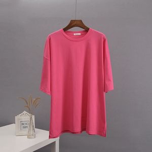 Summer Oversized Cotton T Shirt Women New Loose Solid Split Tees Casual2NKA