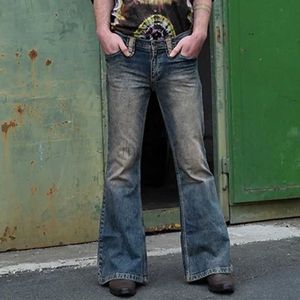 Męskie spodnie męskie dżinsy Flare jeansy jesienne zimowe stary solidne dżinsy Mężczyzny High Street Button Denim Flare Pants Streetwear Spodni S-3xl D240425