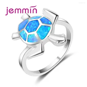 Cluster Ringe Tier Design Schildkröteform mit blauer Opal -Steinparty für Frauen Mädchen 925 Sterling Silber Fine Juwely Accessorie Accessorie