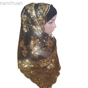 Hijabs Свадебный хиджаб для женщин цветочный вуаль paillette long scarf head wrap fashion d240425