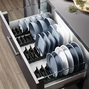 Kitchen Storage Dish Bowl Drying Rack Tableware Drainer Holder Drawer Adjustable Utensil Shelf Organizer Countertop