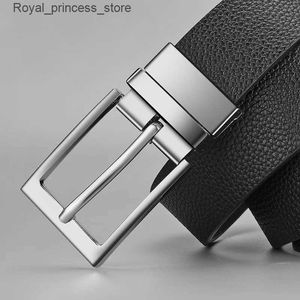 Belts 2024 Black Hot Selling Mens Belt with New Double sided Rotating Buckle Casual Business Stone Pattern Youth Decoration Q240425