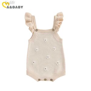 Rompers ma baby 0-24M Newborn Infant Toddler Baby Girl Romper Floral Embroidery Knit Jumpsuit Sleeveless Overalls Summer Clothes d240425