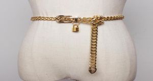 Gold Chain Belt Lock Metal Belts For Women Cuban Key Chains Silver Punks Dress Waistband Long Ketting Riem Cummerbunds8916118