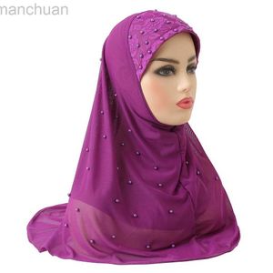 Hijabs h078 stora flickor vuxna mjuka nät två lager muslimsk halsduk islamisk hijab hatt amira dra på headwrap vackra 10 år tjej halsduk d240425