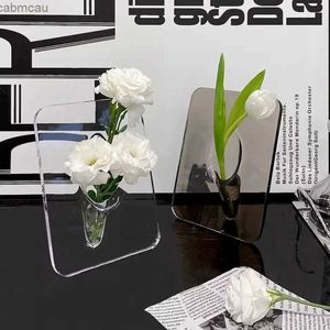 Vases Ins Rectangle Flower Vase Transparent Photo Frame Vase Acrylic Flower bottle Dining Table Bedroom Decorative Friends Gift