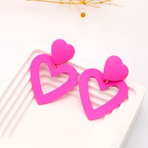 Orecchini Pink Double Heart Clip sugli orecchini penzolanti per donne Orecchini non traforati per il cuore di San Valentino Regalo per la mamma