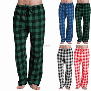 Calça masculina masculina pm pijama de algodão longa calça macia confortável e elástica solta cós de banda xadrez calça calça de moda de moda caseira aconchegante e aconchegante D240425