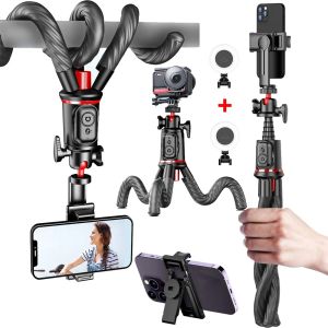 Kablosuz uzaktan çıkarılabilir dolgu ile mini selfie çubuk tripod, telefon kamerası için 1/4 vida ile hafif esnek telefon tutucu canlı