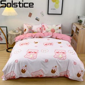 Sets Solstice Home Textile Weißrosa Cartoon Schweinsbettwäsche Mädchen Kinder Teenager Bettlinge Bettdecke Quilt Cover Kissenbezug Flachbettblatt